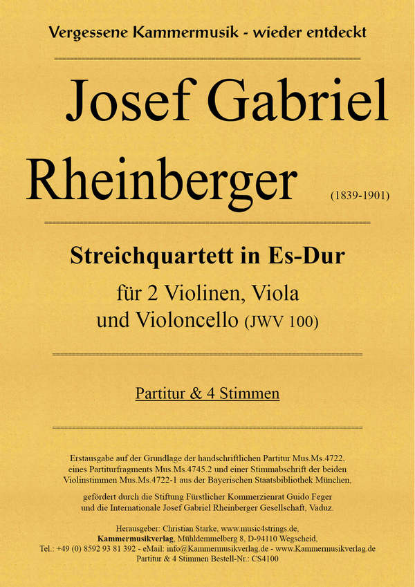 Streichquartett Es-Dur JWV100  für 2 Violinen, Viola und Violoncello  Partitur und Stimmen