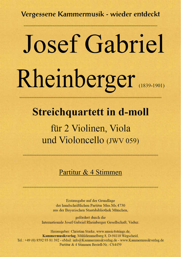 Streichquartett d-Moll JWV59  für 2 Violinen, Viola und Violoncello  Partitur und Stimmen