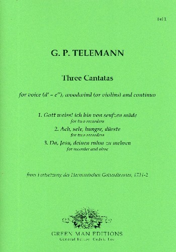 3 Kantaten aus Fortsetzung des Harmonischen Gottesdienstes&nbsp;&nbsp;für Gesang, 2 Blockflöten (Blockflöte und Oboe) und Bc&nbsp;&nbsp;