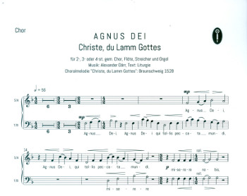 Agnus Dei  für gem Chor (SAM/SATB), Gemeinde, Flöte, Streicher und Orgel  Chorpartitur