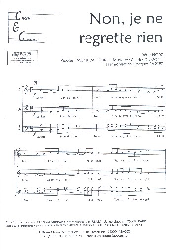 Non je ne regrette rien  pour choeur mixte a cappella  partition