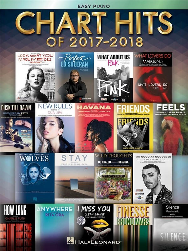 Chart Hits of 2017 - 2018:&nbsp;&nbsp;for easy piano (with lyrics and chords)&nbsp;&nbsp;