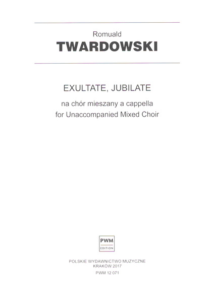 Exultate jubilate&nbsp;&nbsp;for unaccompanied mixed choir&nbsp;&nbsp;score