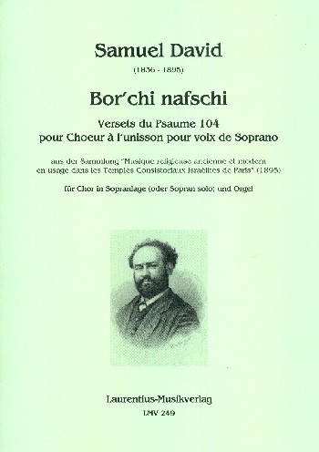 Bor'chi nafschi  für Sopran (Frauenchor unisono) und Orgel  Partitur (hebr)