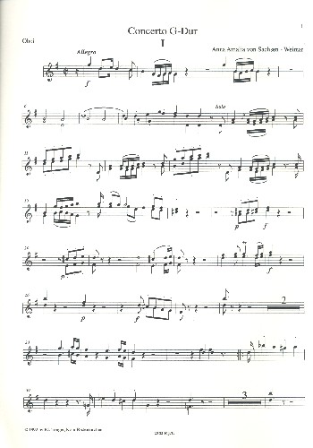 Konzert G-Dur  für Cembalo und Orchester  Spielpartitur Oboe 1/2