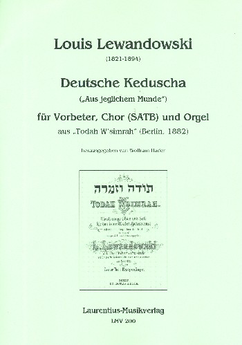 Deutsche Keduscha  für Vorbeter, gem Chor und Orgel  Partitur (dt)