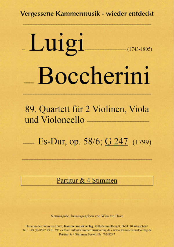Quartett Es-Dur Nr.89 op.58,6 G247  für 2 Violinen, Viola und Violoncello  Partitur und Stimmen