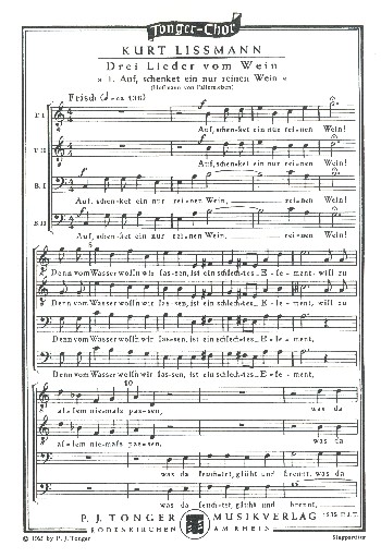 Auf schenket ein nur reinen Wein  für Männerchor a cappella  Partitur