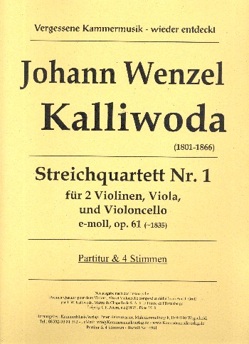 Quartett e-Moll Nr.1 op.61  für 2 Violinen, Viola und Violoncello  Partitur und Stimmen