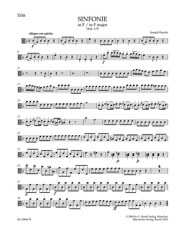 Sinfonie F-Dur Hob.I:79&nbsp;&nbsp;für Orchester&nbsp;&nbsp;Viola