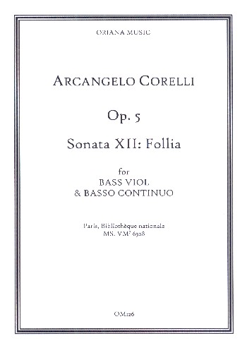 Sonata op.5,12 (Follia)  for bass viol and Bc  score and parts (Bc not realised)
