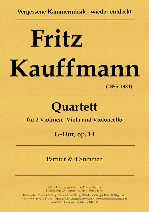 Quartett G-Dur op.14  für 2 Violinen, Viola und Violoncello  Partitur und Stimmen