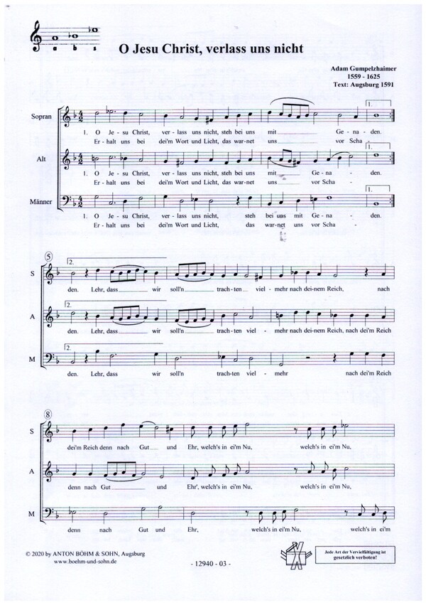O Jesu Christ, verlass uns nicht&nbsp;&nbsp;für gem Chor a capella&nbsp;&nbsp;Chorpartitur