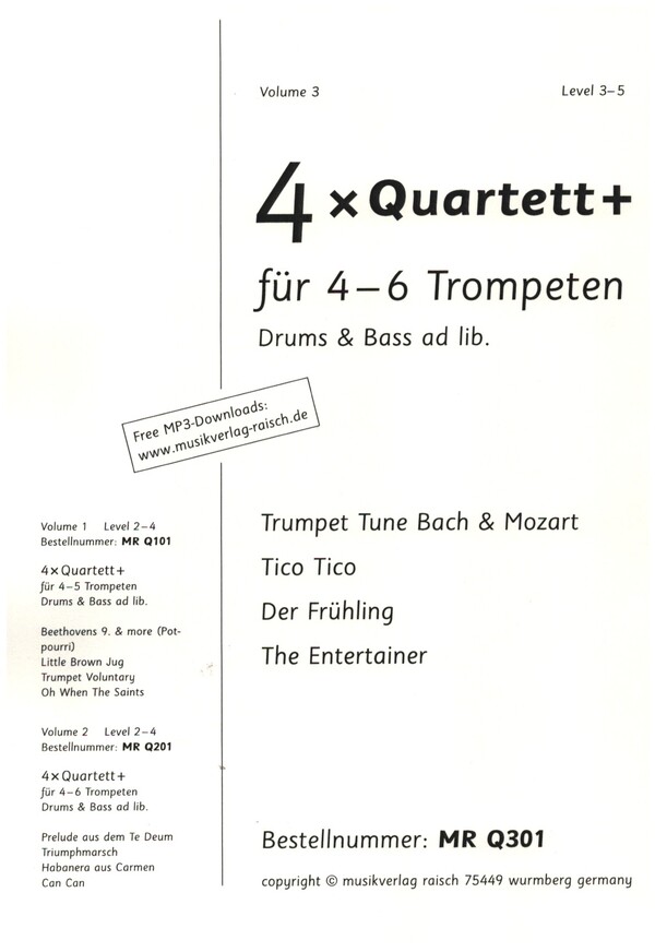 4 x Quartett + Band 3  für 4-6 Trompeten (Bass und Drums ad lib)  Partitur und Stimmen