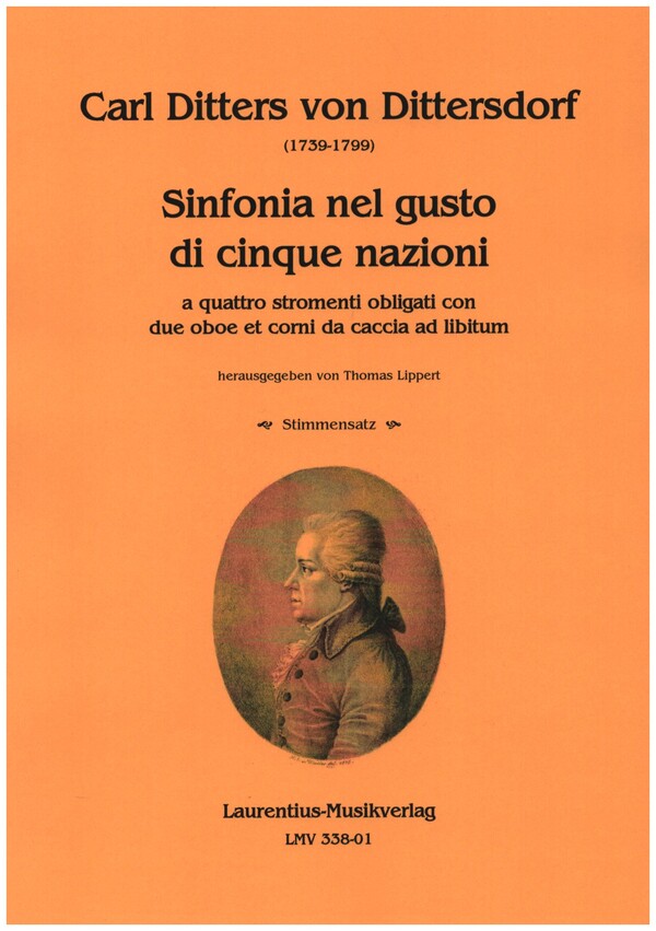 Sinfonia nel gusto di cinque nazioni  a quattro stromenti obligati con due oboe et corni da caccia ad lib  set di parti