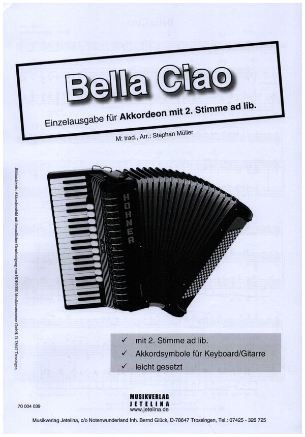 Bella Ciao&nbsp;&nbsp;für Akkordeon (+Text und 2. Stimme ad lib)&nbsp;&nbsp;