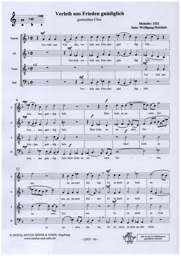 Verleih uns Frieden gnädiglich&nbsp;&nbsp;für gem Chor a cappella&nbsp;&nbsp;Chorpartitur (dt)