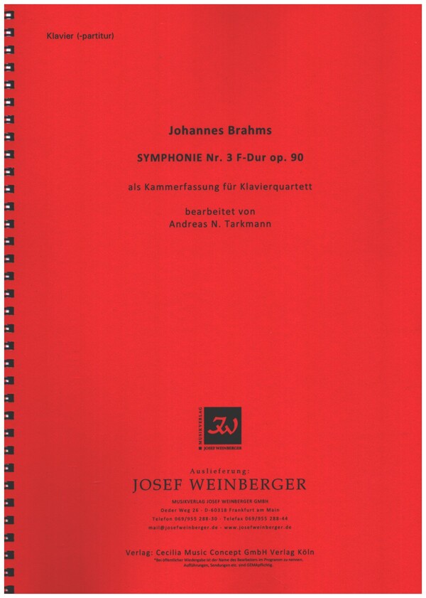 Symphonie Nr. 3 F-Dur op.90&nbsp;&nbsp;für Klavierquartett (Kammerfassung)&nbsp;&nbsp;Partitur und  Stimmen