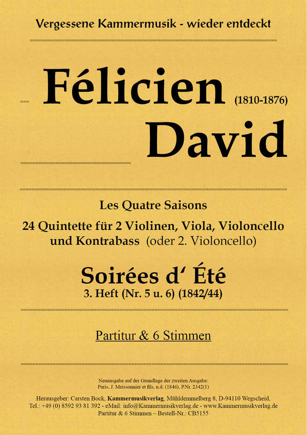 Soirées d' Été Band 3 (Nr.5 und 6)  für 2 Violinen, Viola, Violoncello und Kontrabass (2. Violoncello)  Partitur und Stimmen
