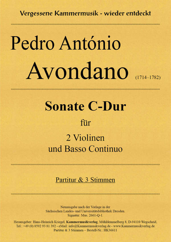 Sonate C-Dur  für 2 Violinen und Bc  Partitur und Stimmen (Bc nicht ausgesetzt)
