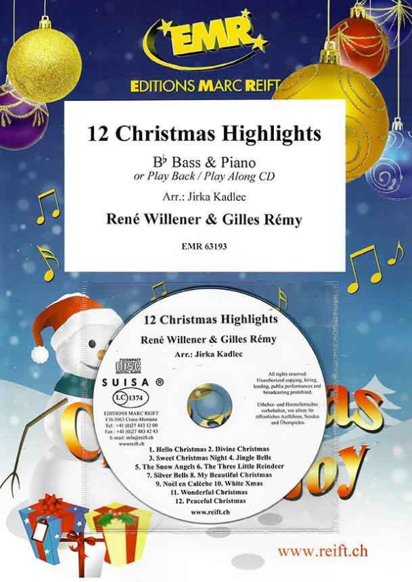 12 Christmas Highlights (+CD)  für Tuba in B und Klavier  