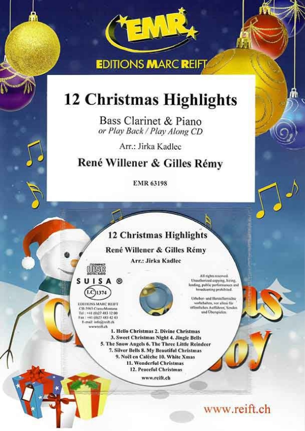 12 Christmas Highlights (+CD)  für Bassklarinette und Klavier  