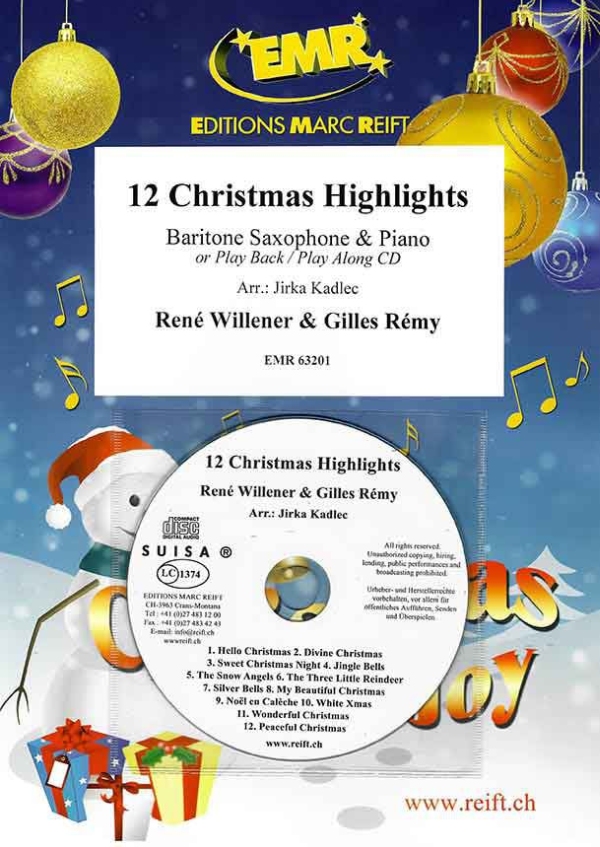 12 Christmas Highlights (+CD)  für Baritonsaxophon und Klavier  