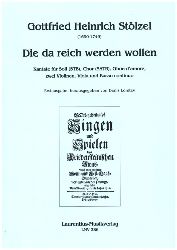 Die da reich werden wollen  für Soli (STB), gem Chor, Oboe d'amore, 2 Violinen, Viola, Bc  Partitur