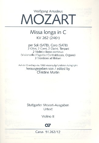Missa longa in C KV262 für Soli, gem Chor&nbsp;&nbsp;und Orchester&nbsp;&nbsp;Violine 2