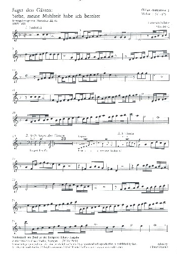 Saget den Gästen siehe meine Mahlzeit habe ich bereitet SWV459&nbsp;&nbsp;für gem Chor und Instrumente&nbsp;&nbsp;Instrument 1/Violine 1