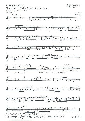 Saget den Gästen siehe meine Mahlzeit habe ich bereitet SWV459&nbsp;&nbsp;für gem Chor und Instrumente&nbsp;&nbsp;Instrument 2/Violine 2
