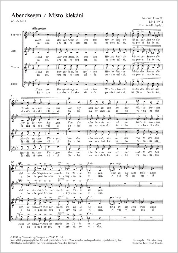 Místo klekání (Abendsegen)&nbsp;&nbsp;Coro SATB&nbsp;&nbsp;P