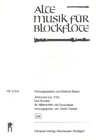 3 Sonaten für Altblockflöte und Bc  Bc  