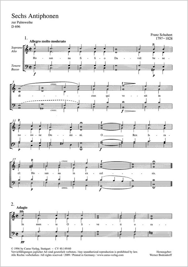 Schubert: Sechs Antiphonen zum Palmsonntag&nbsp;&nbsp;&nbsp;&nbsp;SB