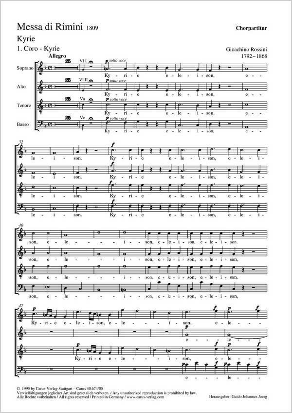 Messa di Rimini&nbsp;&nbsp;für Soli, gem Chor und Orchester&nbsp;&nbsp;Chorpartitur