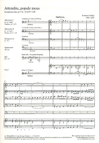 Attendite popule meus SWV270 für Bass,&nbsp;&nbsp;4 Posaunen (AATB) und Orgel (2 Violinen ad lib)&nbsp;&nbsp;Partitur
