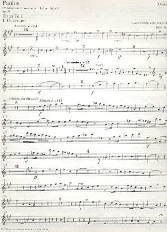 Paulus&nbsp;&nbsp;für Soli Chor und Orchester&nbsp;&nbsp;Oboe 2