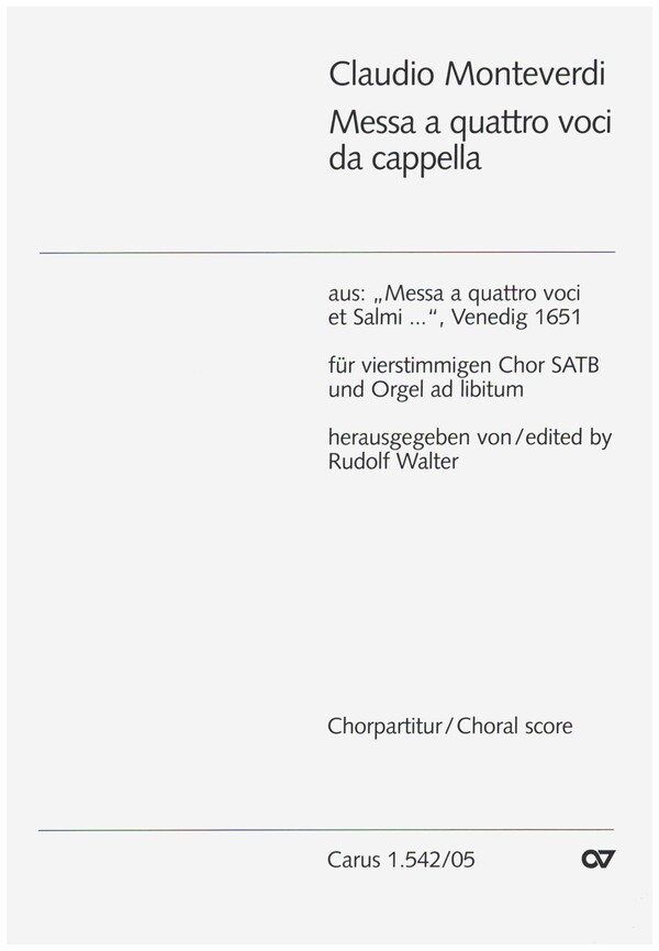 Messa à quattro voci da cappella&nbsp;&nbsp;für gem Chor (Orgel ad lib)&nbsp;&nbsp;Chorpartitur