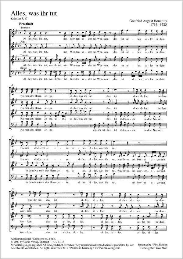 Homilius: Alles, was ihr tut, Ich will den    P