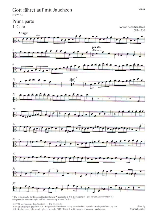 Gott fähret auf mit Jauchzen&nbsp;&nbsp;Kantate Nr.43 BWV43&nbsp;&nbsp;Viola
