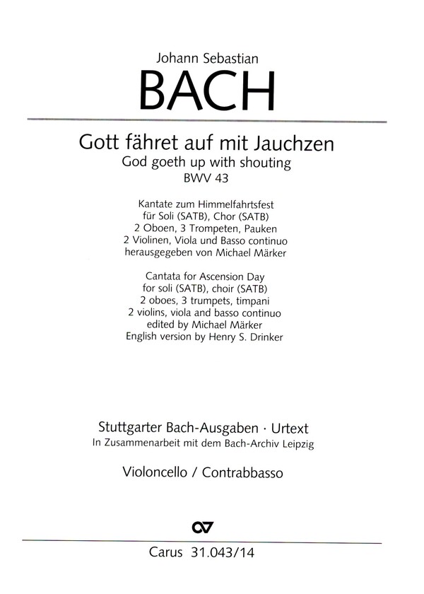 Gott fähret auf mit Jauchzen&nbsp;&nbsp;Kantate Nr.43 BWV43&nbsp;&nbsp;Violoncello / Kontrabass