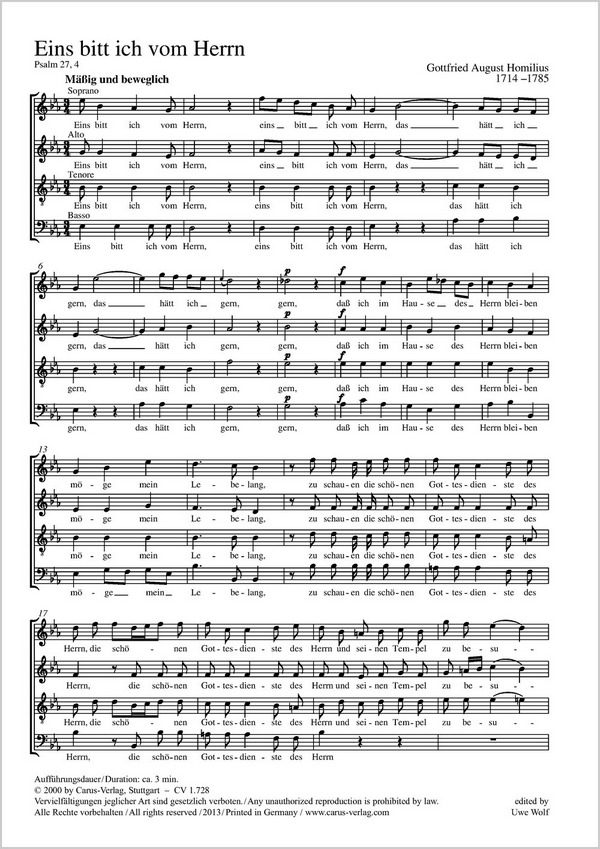Eins bitt ich vom Herrn  Coro SATB  P