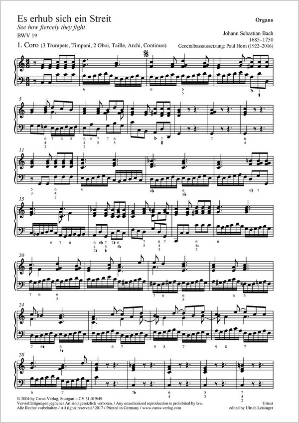 Es erhub sich ein Streit&nbsp;&nbsp;Kantate Nr.19 BWV19&nbsp;&nbsp;Orgel