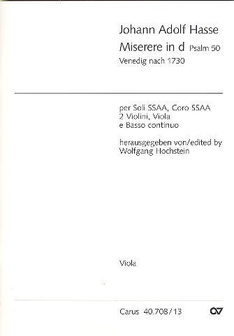 Miserere d-Moll&nbsp;&nbsp;für Soli (SSAA), Frauenchor, 2 Violinen, Viola und Bc&nbsp;&nbsp;Viola