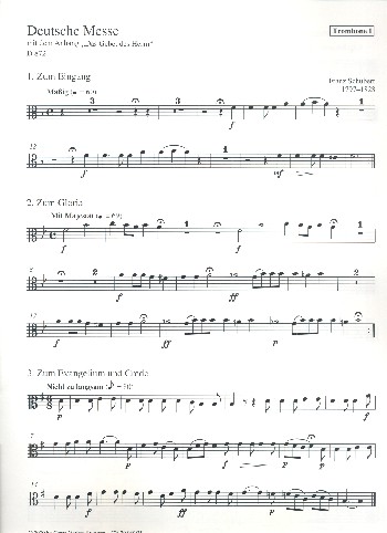 Deutsche Messe D872&nbsp;&nbsp;für gem Chor und Orchester&nbsp;&nbsp;Posaune 1