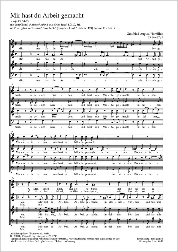 Homilius: Mir hast du Arbeit gemacht, Mein    P