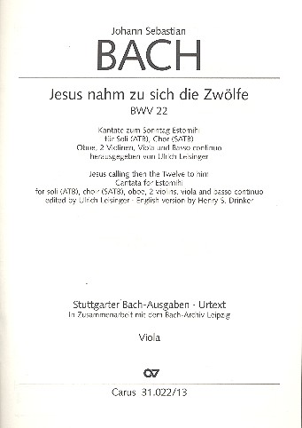 Jesus nahm zu sich die Zwölfe&nbsp;&nbsp;Kantate Nr.22 BWV22&nbsp;&nbsp;Viola