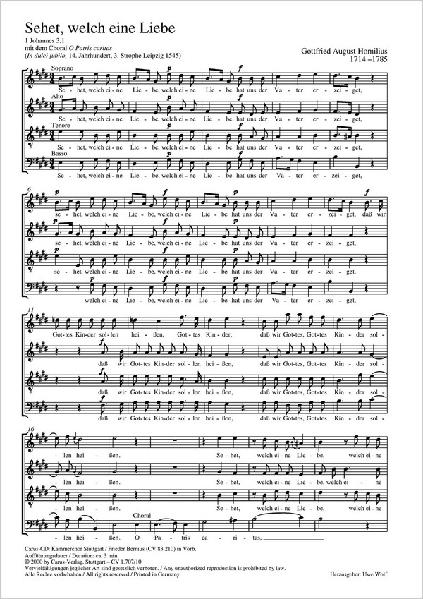 Sehet, welch eine Liebe  für gem Chor a cappella  Chorpartitur