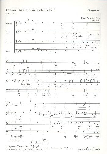 O Jesu Christ meins Lebens Licht&nbsp;&nbsp;Kanta5te Nr.118 BWV118&nbsp;&nbsp;Chorpartitur