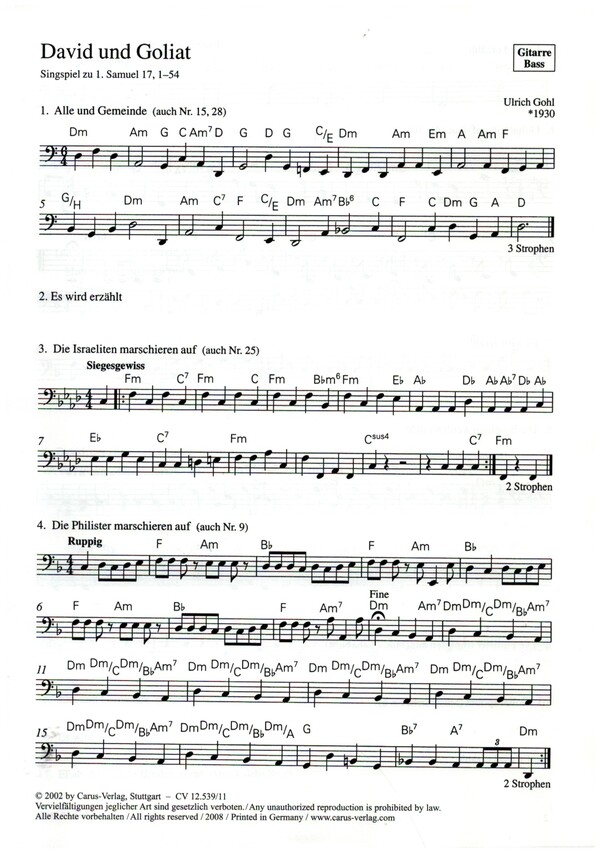 David und Goliath&nbsp;&nbsp;für Soli, Kinderchor und Instrumente&nbsp;&nbsp;Gitarre / Bass